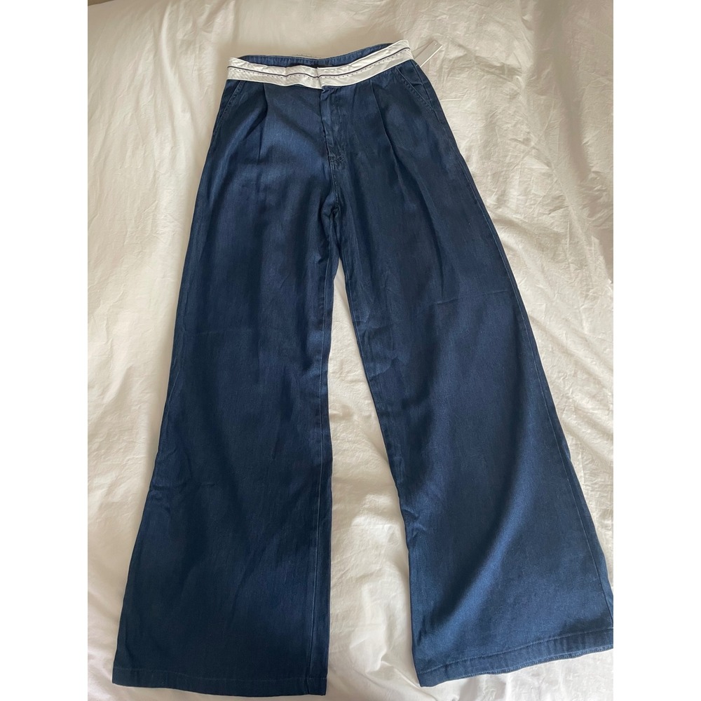 NWT AQUA Wide Leg Soft Tencel Pants Foldover Waistband Bloomingdales Size Med